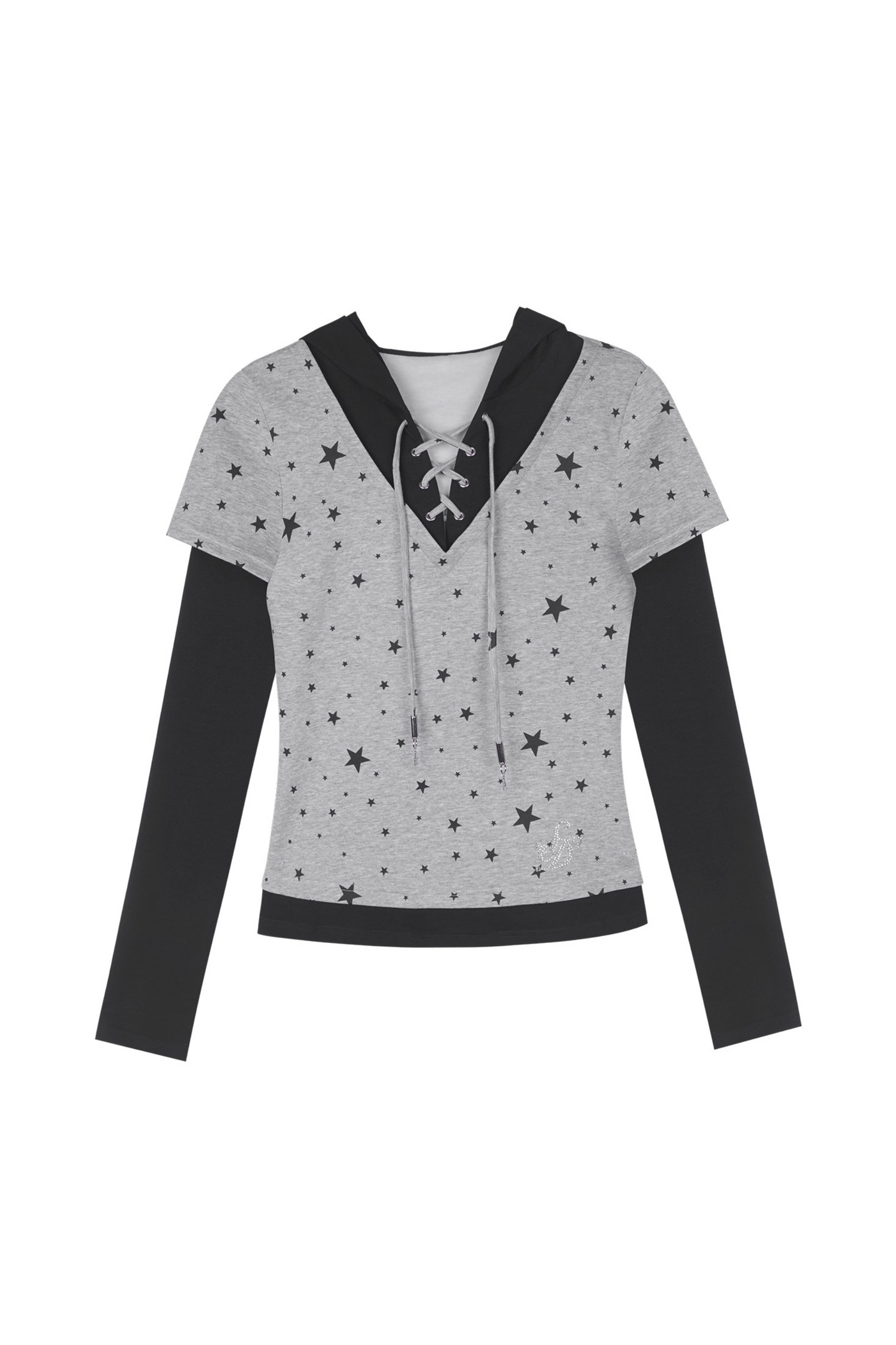 Y2K Star Design Faux Two Piece Hooded Top