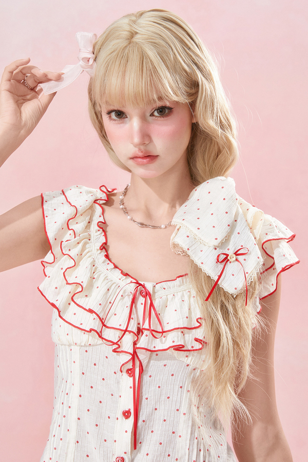 Sweet Chic Dot Frill Blouse