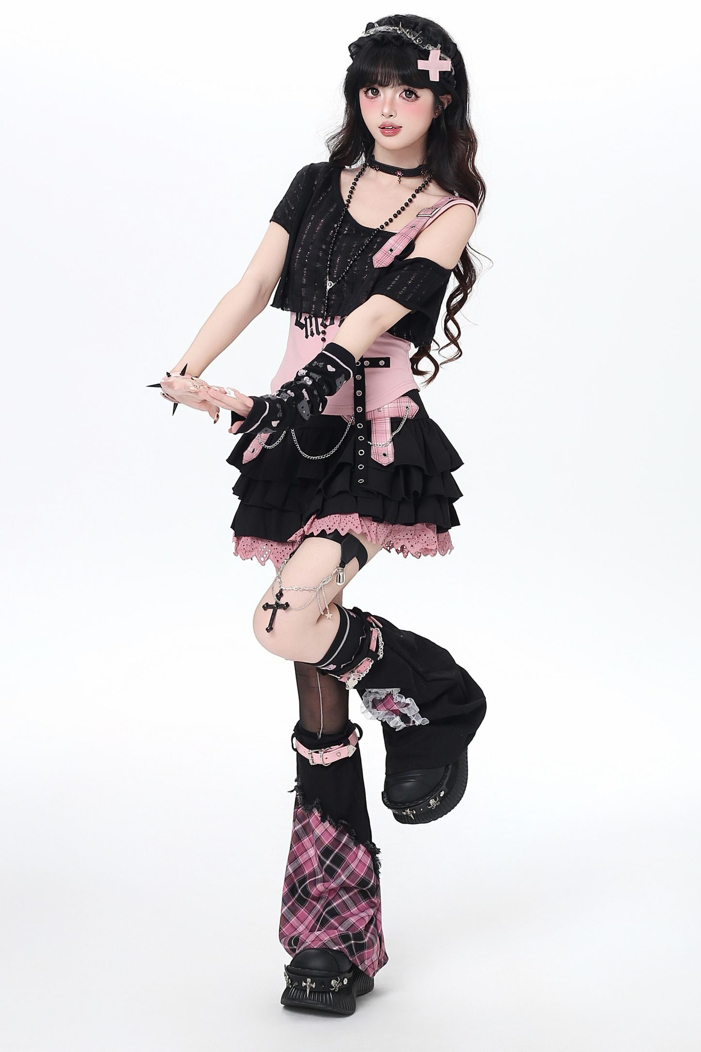 Sweet Cool Subculture Top + Vest + Skirt