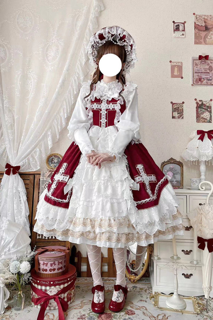 ゴシックドールレースジャンパースカート+ボンネット+ショール