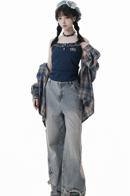 Check Loose Shirt + Tank Top