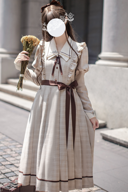 プレッピースタイルレトロエレガントワンピース