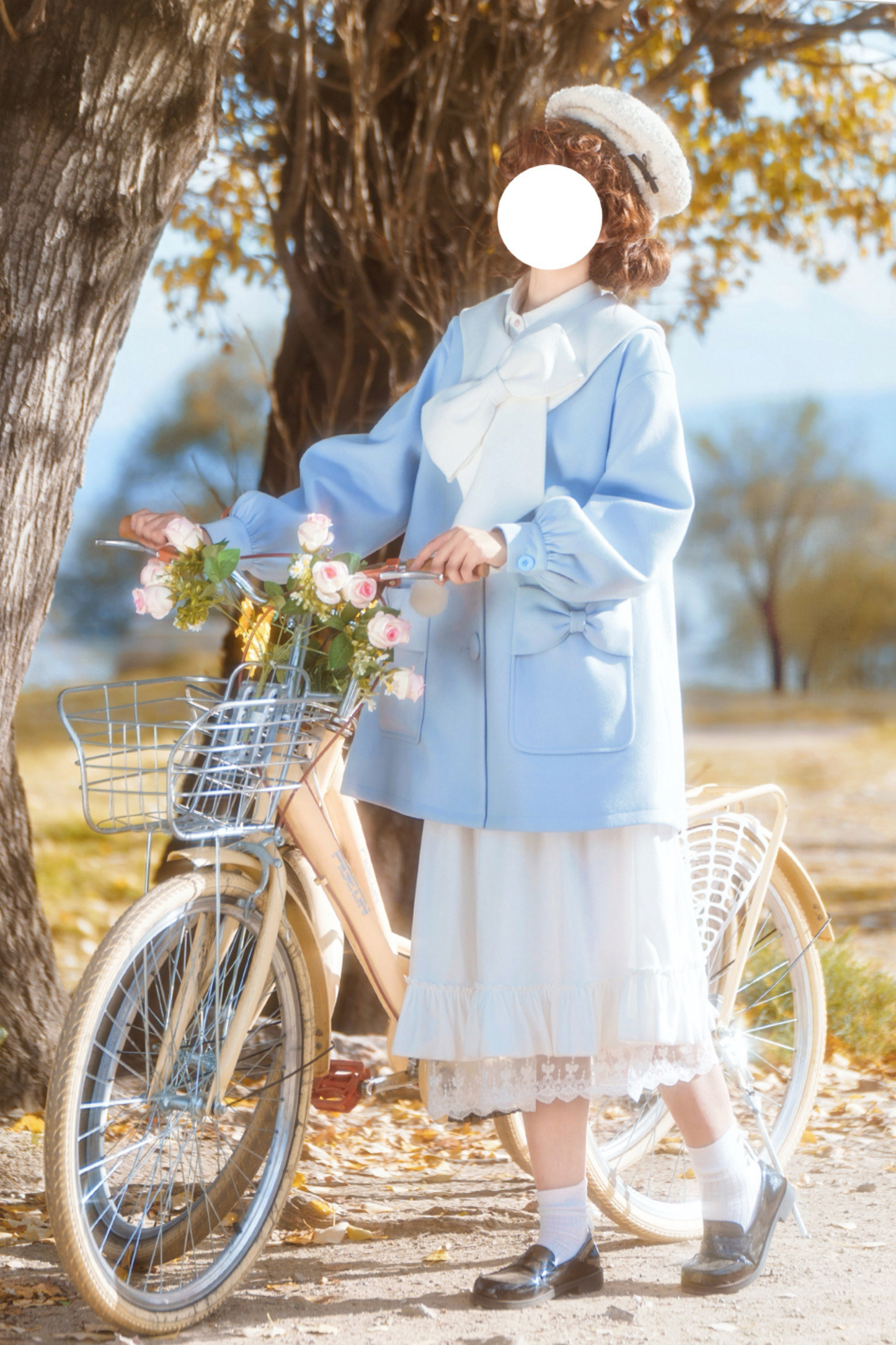 ガールズハートシングルブレストルーズウールコート+スカート