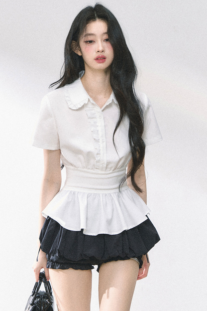 ピュアホワイトフレンチペプラムシャツ