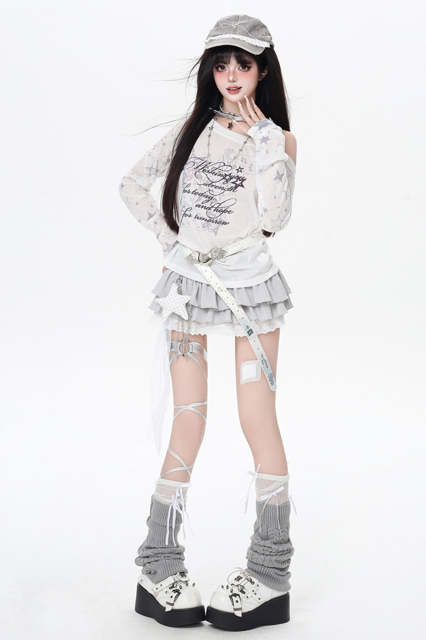 シアーワンショルダールーズY2Kトップス