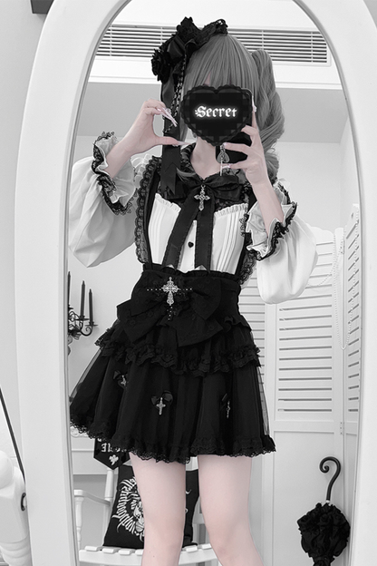 Dark windcloth shirt + skirt + ribbon