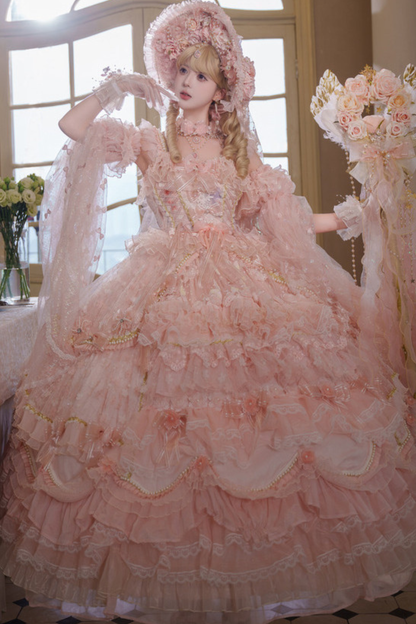 スイートフラワーゴージャスティーパーティーロングロリータドレス