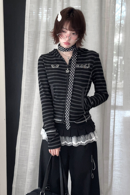 Rhinestone Striped Hoodie + Wide Pants