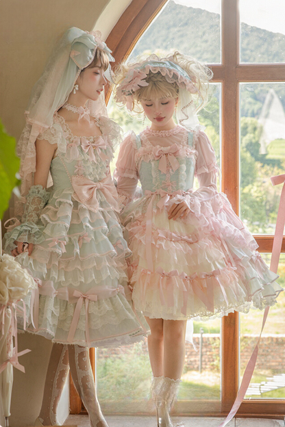 [Reservation deadline on October 18] Rose Garden Floral Pearl Ribbon Tulle Dress