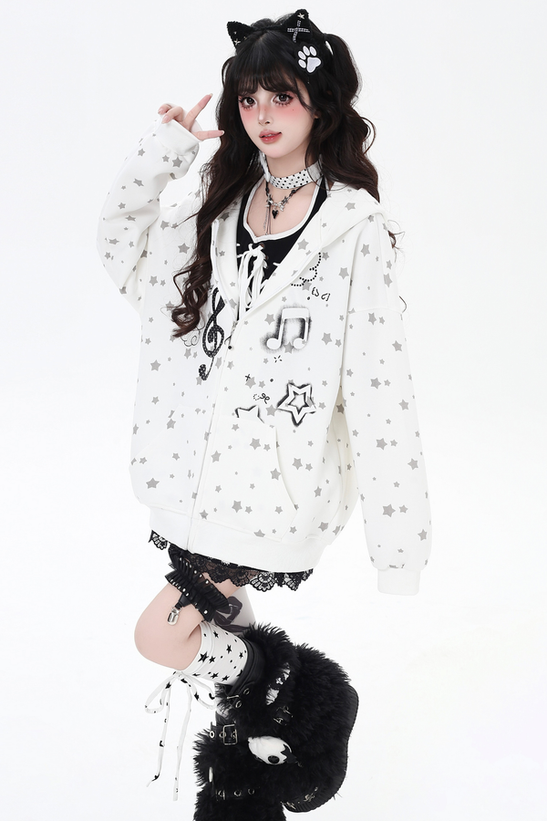 Note Jumping Polka Dot Hooded Hoodie