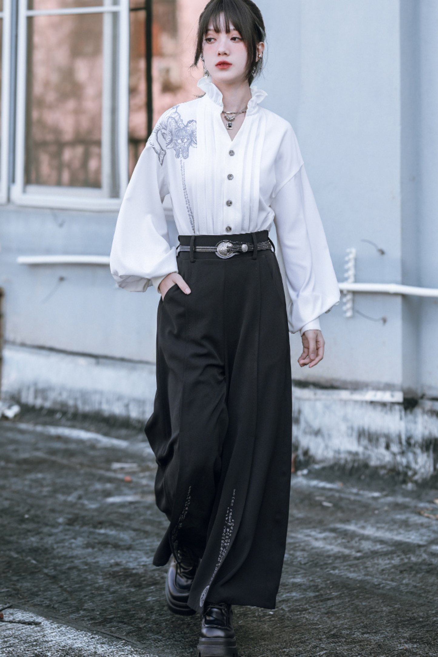 Spliced wide-leg pants