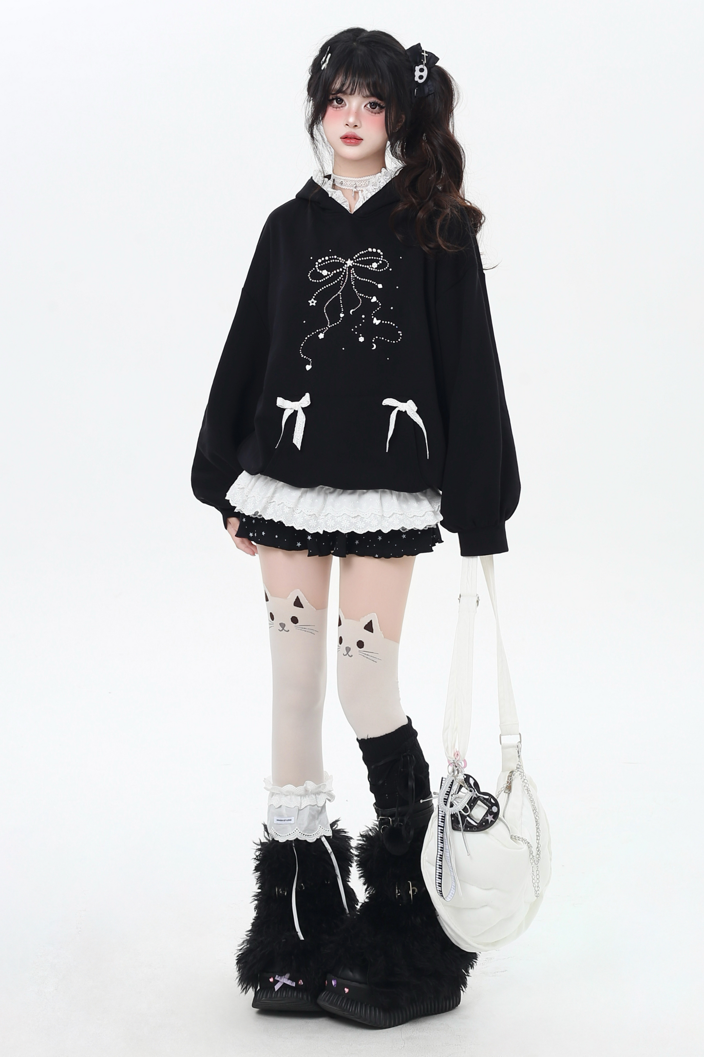 リボンデザインルーズフードスウェット