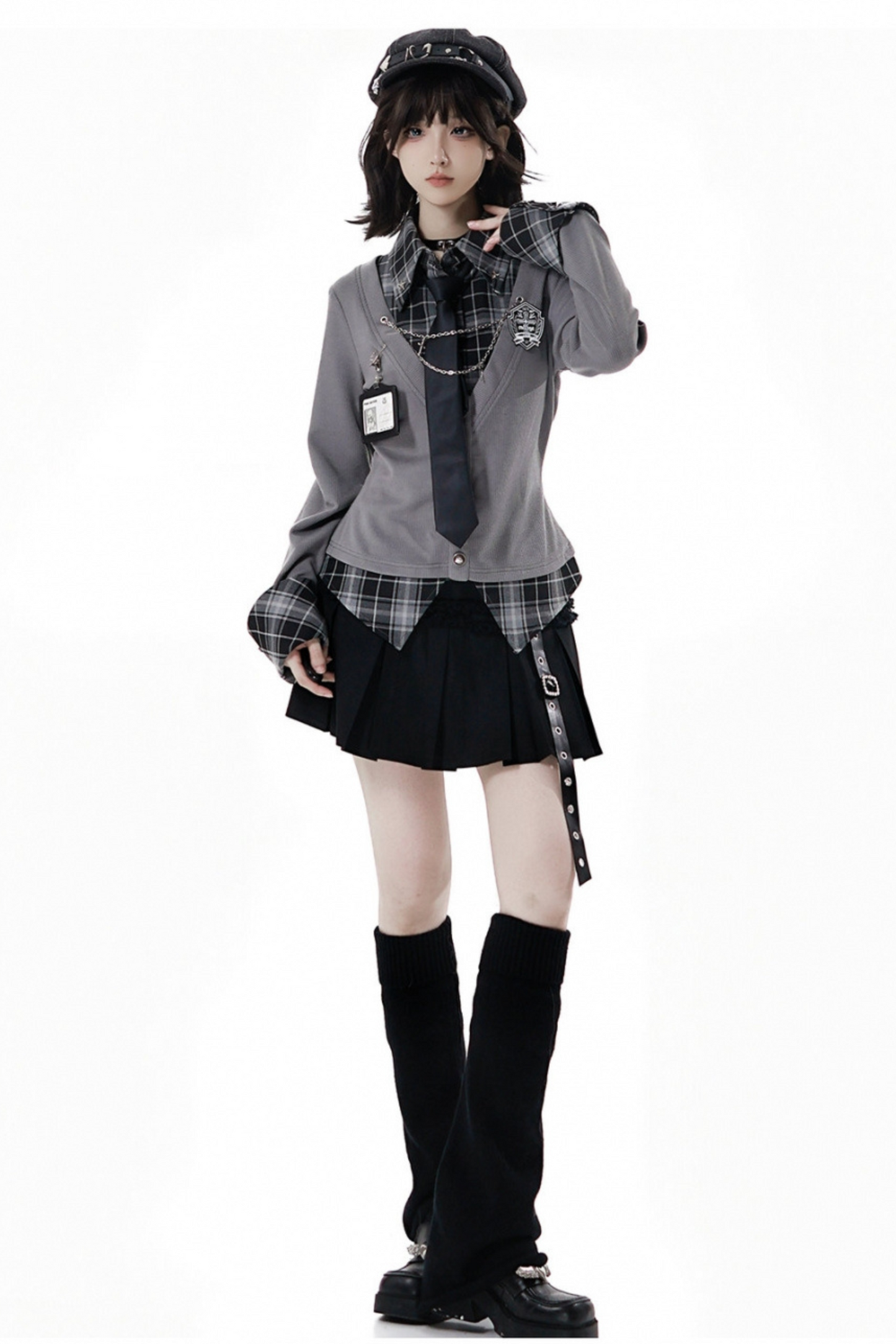 カレッジロールアップシャツ+スカート+ネクタイ