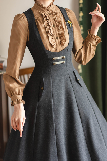 Vintage Striped Waist Tightening Blouse