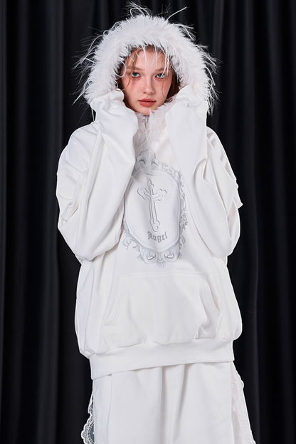 ファーフードモードルーズトップス