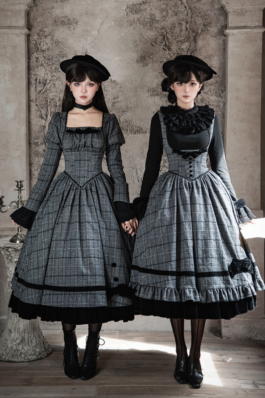 Check Fishbone Chest JSK + Dress + Innerwear + Ribbon + Hat