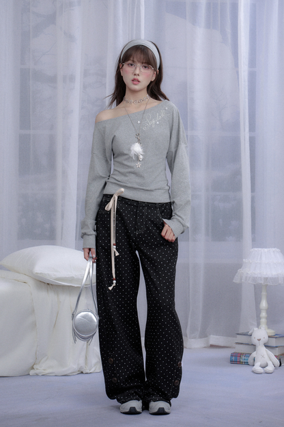 ワンポイントロゴカジュアルワンショルダートップス