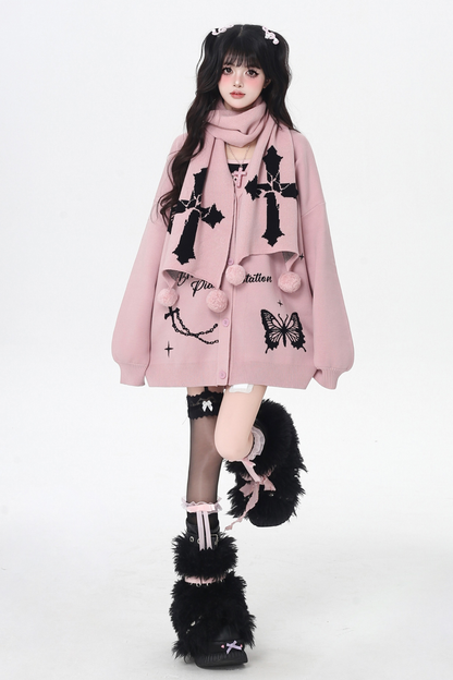 バタフライルーズデザインセーターカーディガン