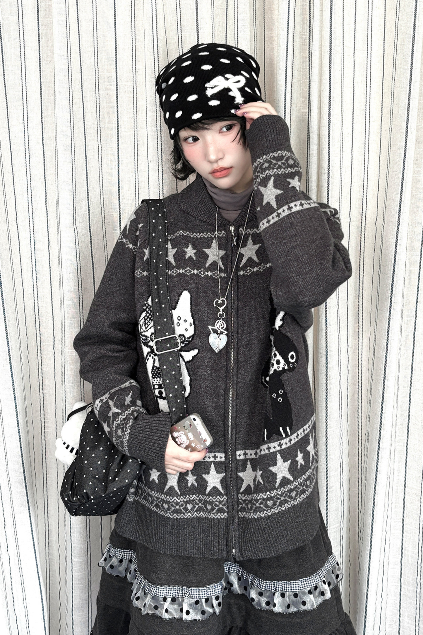 Y2K Jacquard Cardigan + Flare Skirt