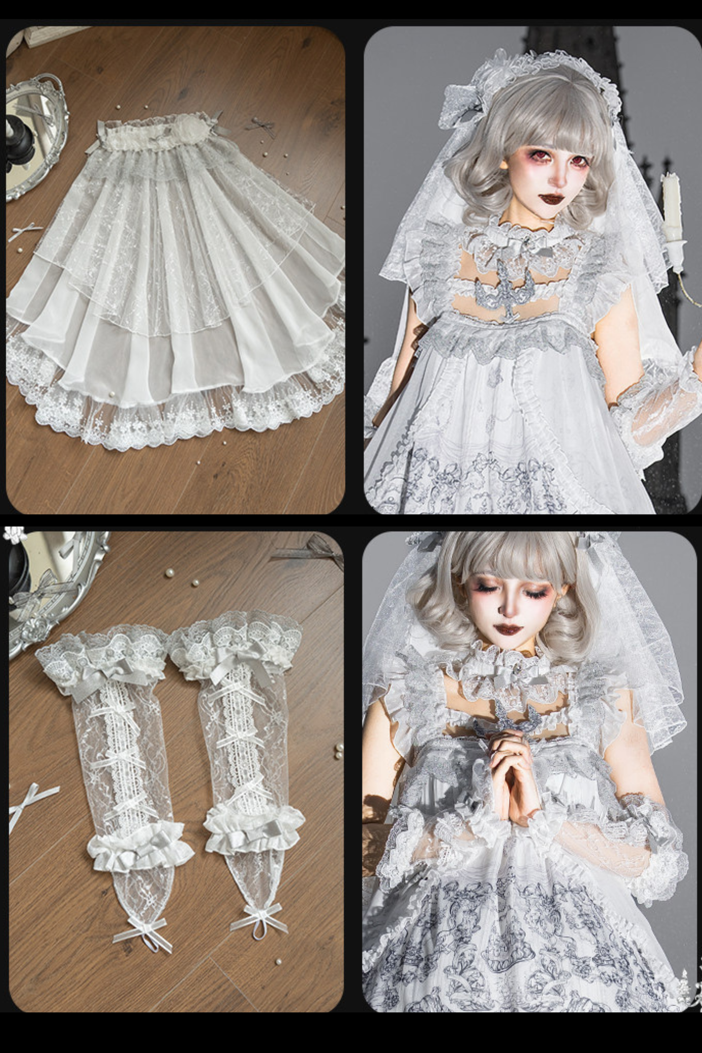 【6月28日予約締切】天使の祈りゴシックレースラッフルティアードプリントJKSドレス＋チョーカー（キャンドルスタンド刺繍ブローチ付き）