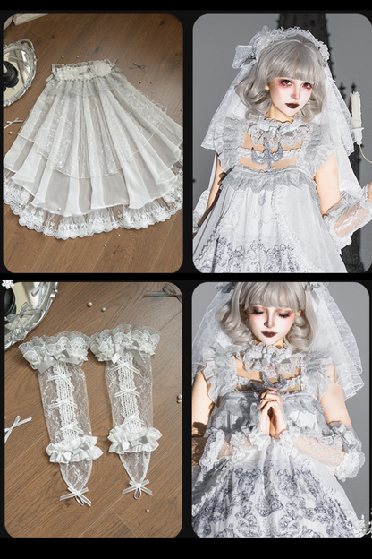 【6月28日予約締切】天使の祈りゴシックレースラッフルティアードプリントJKSドレス＋チョーカー（キャンドルスタンド刺繍ブローチ付き）