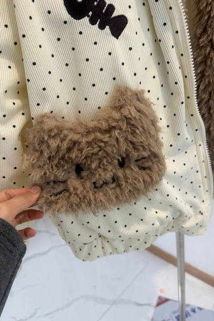 ファーキャットフードドットジャケット