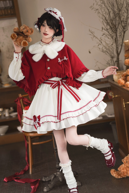 レッドウィッシュリボンドレス+ケープ