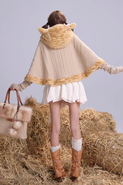 オレンジキャットニットフリースフォレストケープ