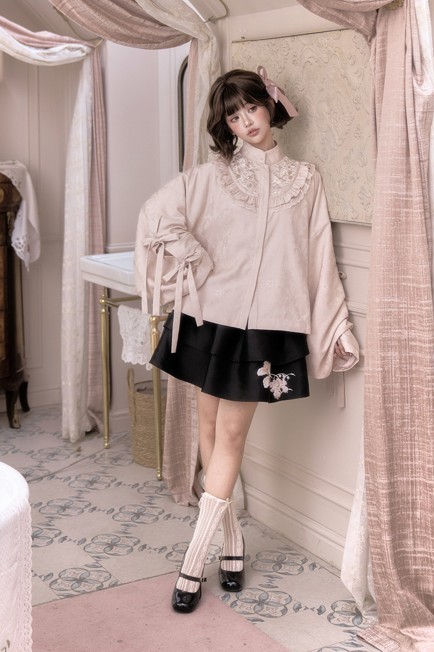 Hanfu Stand Collar Jacket + Puffy Skirt
