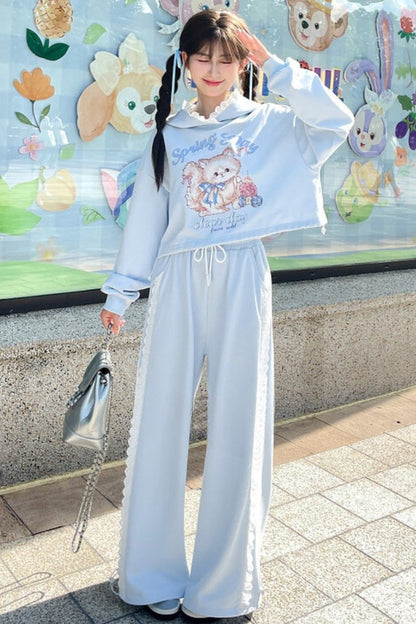 Blue Corset Wide Leg Sweatpants Set-Up