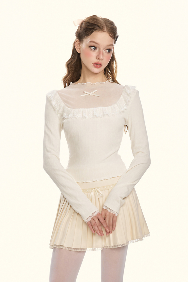 Sheer Ribbon Doll Color Tight Top