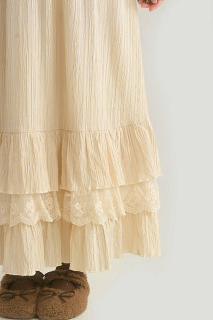 レイヤードレースハイウエストスカート