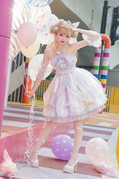 キャンデーポップバルーンロリータジャンパースカート+パールネックレス
