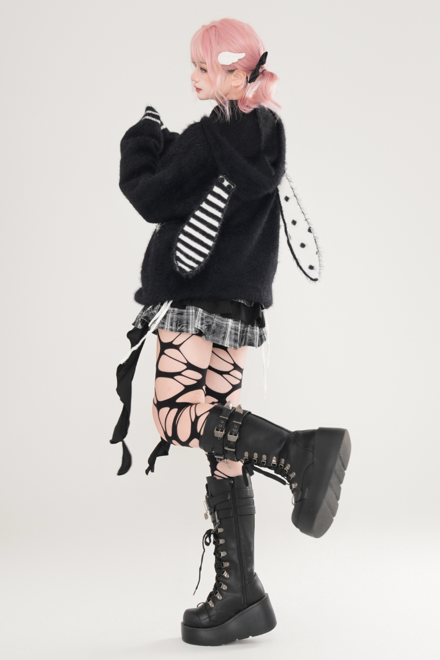 アシメラビットフードルーズカーディガン