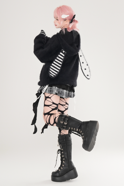 アシメラビットフードルーズカーディガン