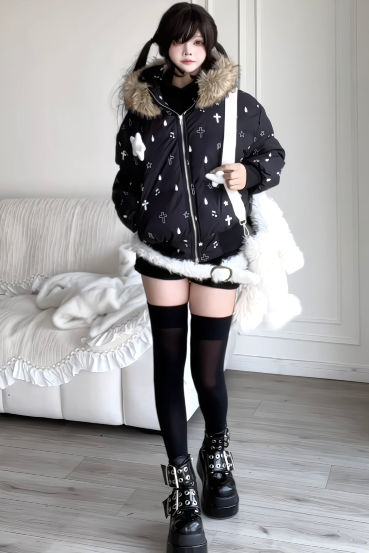 Fur Hood Cloth Design Down Jacket