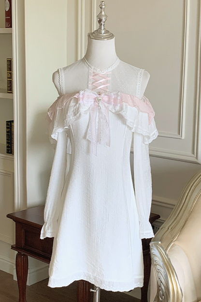 Girly sweet lace one shoulder dress