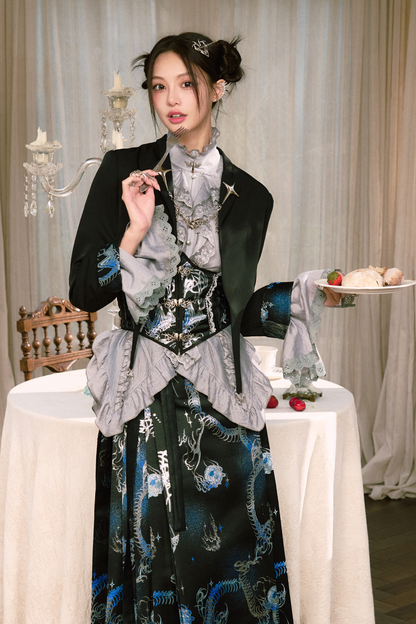 Elegant Chinese shirt + jacket + long skirt