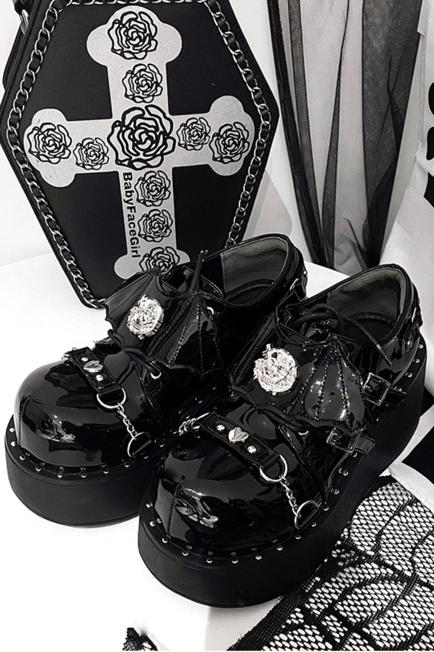 パンクプラットフォームダークシューズ