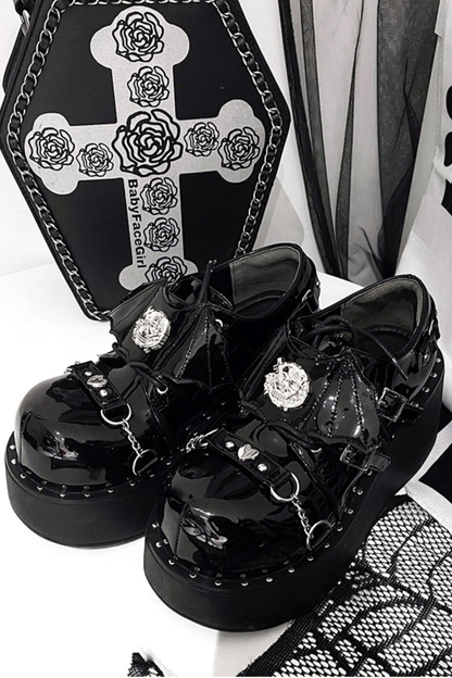 パンクプラットフォームダークシューズ