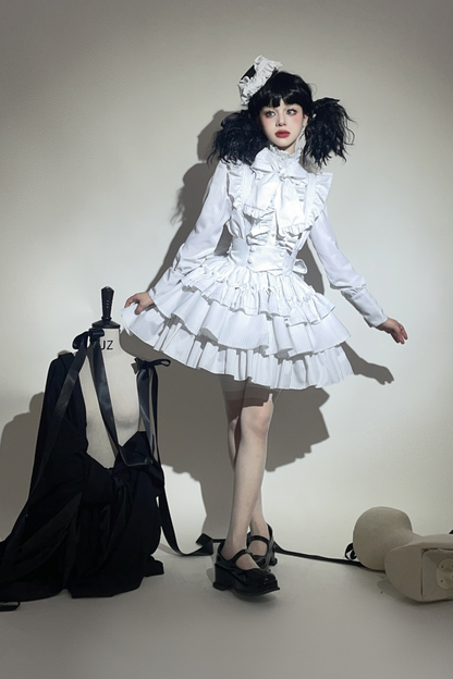 ストライプゴシックロリータシャツ+ケーキスカート