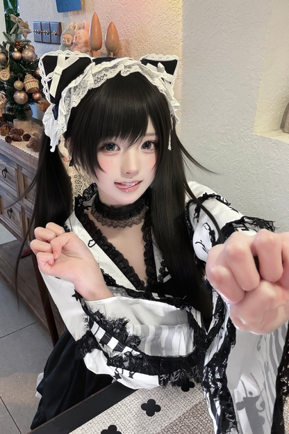 キャットダークエンジェルレースフローラルドレス+ヘアバンド