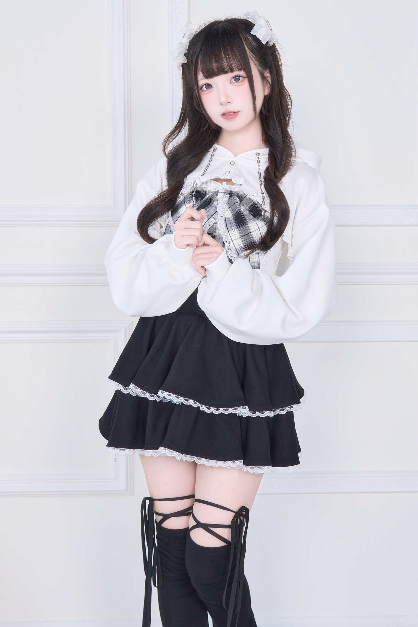 リボンベスト+ショートスウェット