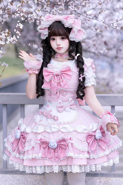 [Pre-order Deadline: April 6] Sweet Ruffled Bunny Lolita Jumper Skirt + Shirt + Headband + Bonnet + Headband + Sleeves + Necklace + Tail