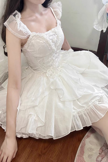 ホワイトムーンフィッシュボーンライトプリンセスロリータドレス