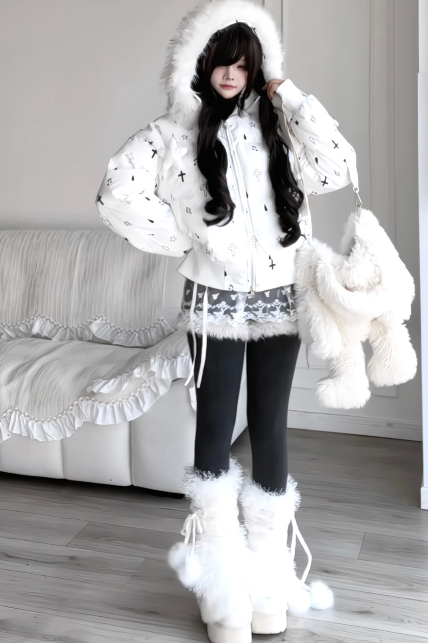 Fur Hood Cloth Design Down Jacket