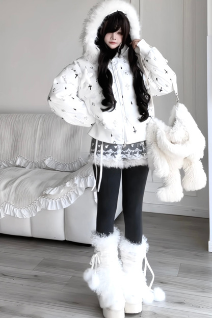 Fur Hood Cloth Design Down Jacket