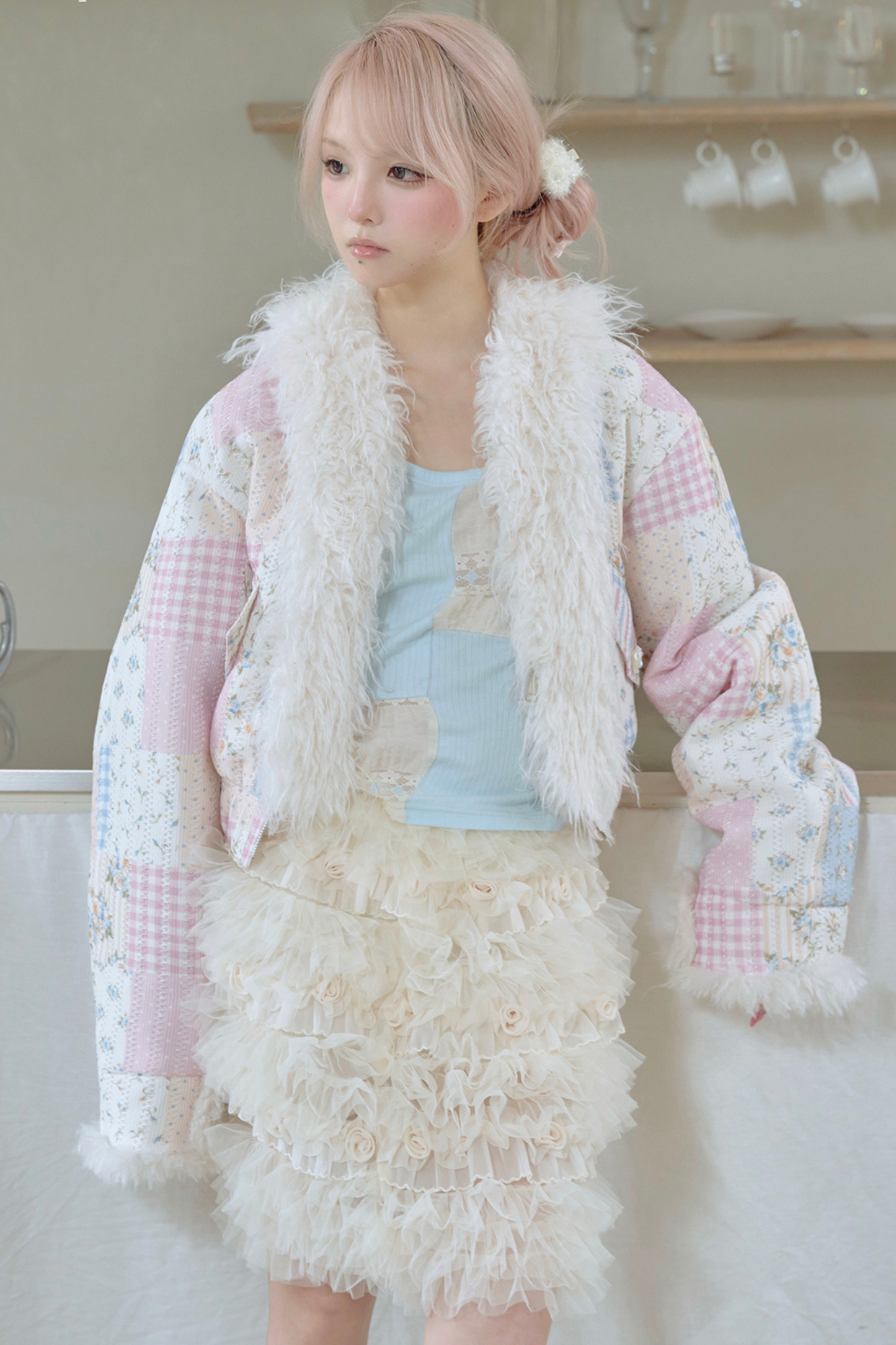 Floral Patchwork Fur Jacket