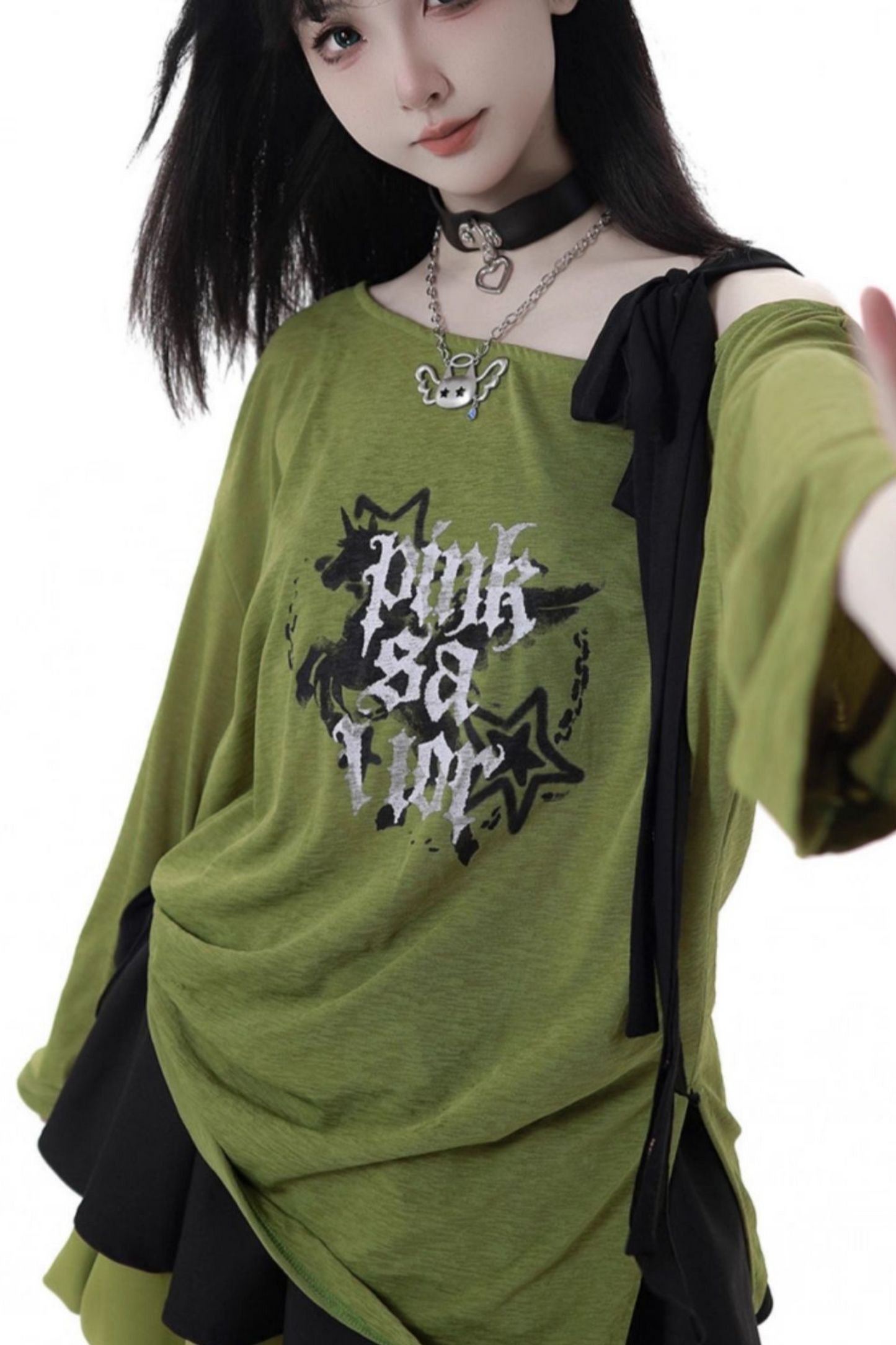 ワンショルダーアシメトップス+バルーンスカート