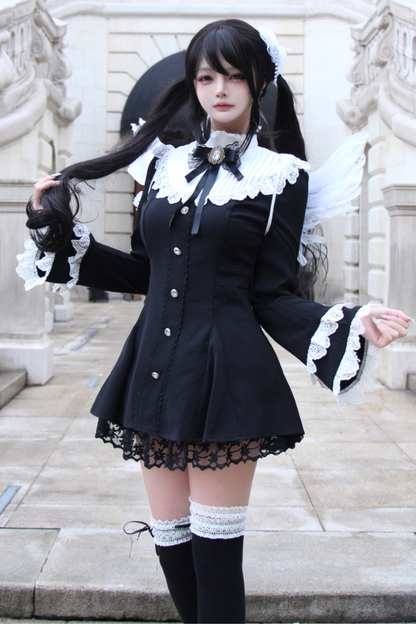 Cross Lace Flared Sleeve Dress